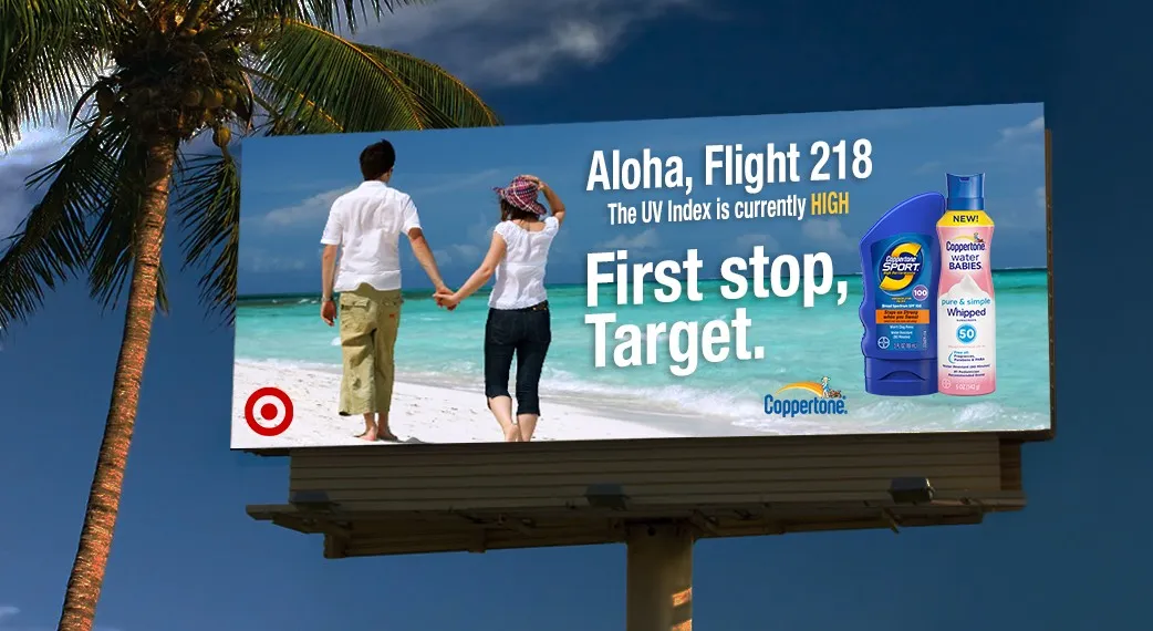 Coppertone billboard triggered when the UV index runs high